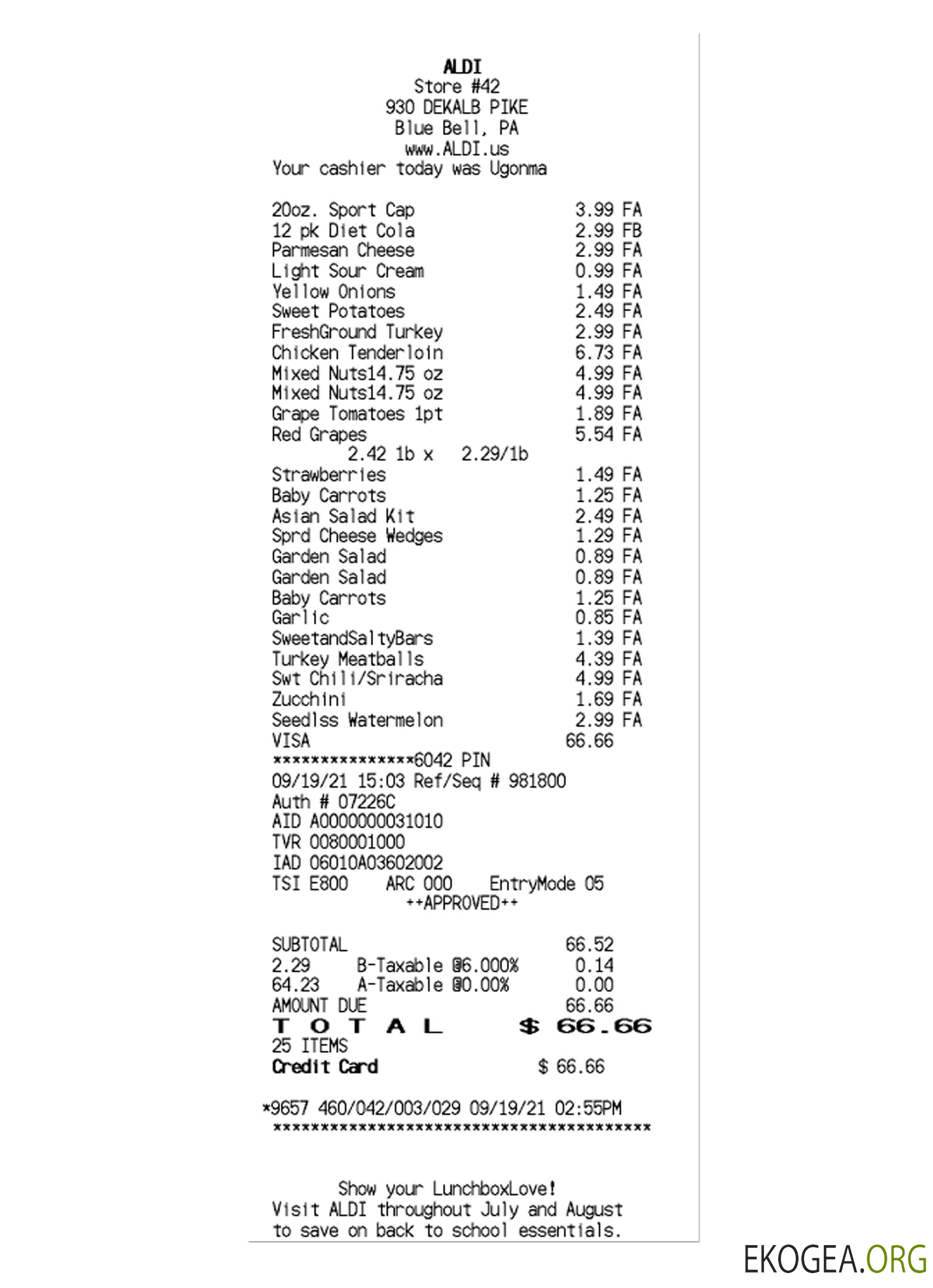 Modèle de reçu ALDI STORE